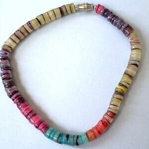 Heishi Rainbow Dyed Shell 9 inch Bracelet Silver Screw Clasp Estate Jewelry